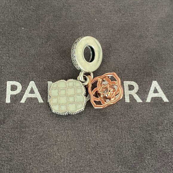 Pandora Two-tone Rose Dangle Charm Moments spent with you are my favourite - Picture 2 of 5